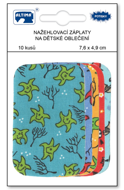 Nažehľovacie záplaty s potlačou malé 10 ks - zeleno-modré hviezdičky + mix